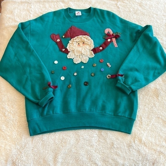 Green Santa Ugly Sweatshirt size Large - Picture 1 of 8